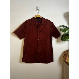 ROARK Men's Burgundy Short Sleeve Button Down Shirt Classic Fit Size L